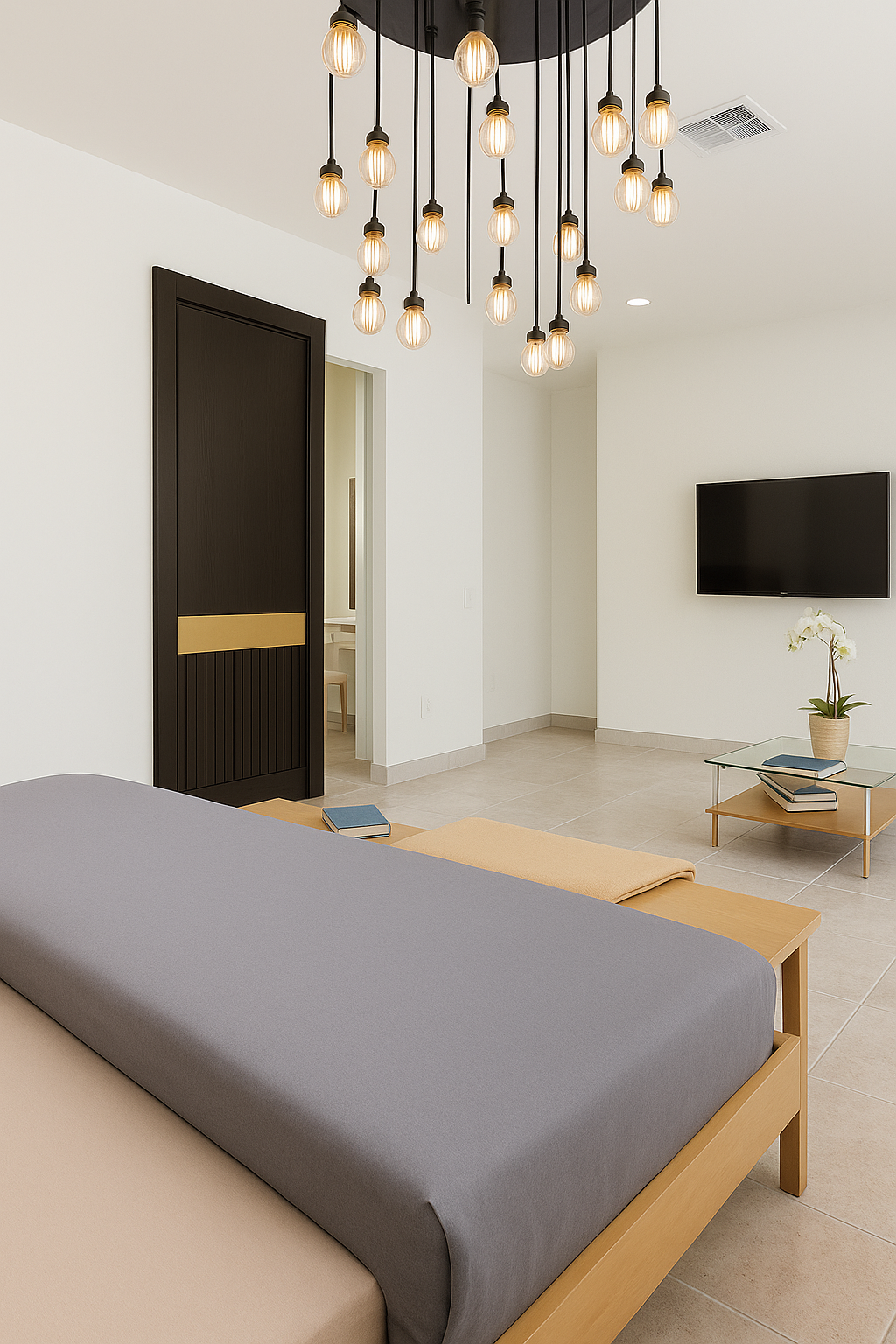 Architectural invisible concealed hardware Monaco design door by Rustic Luxe Designs.