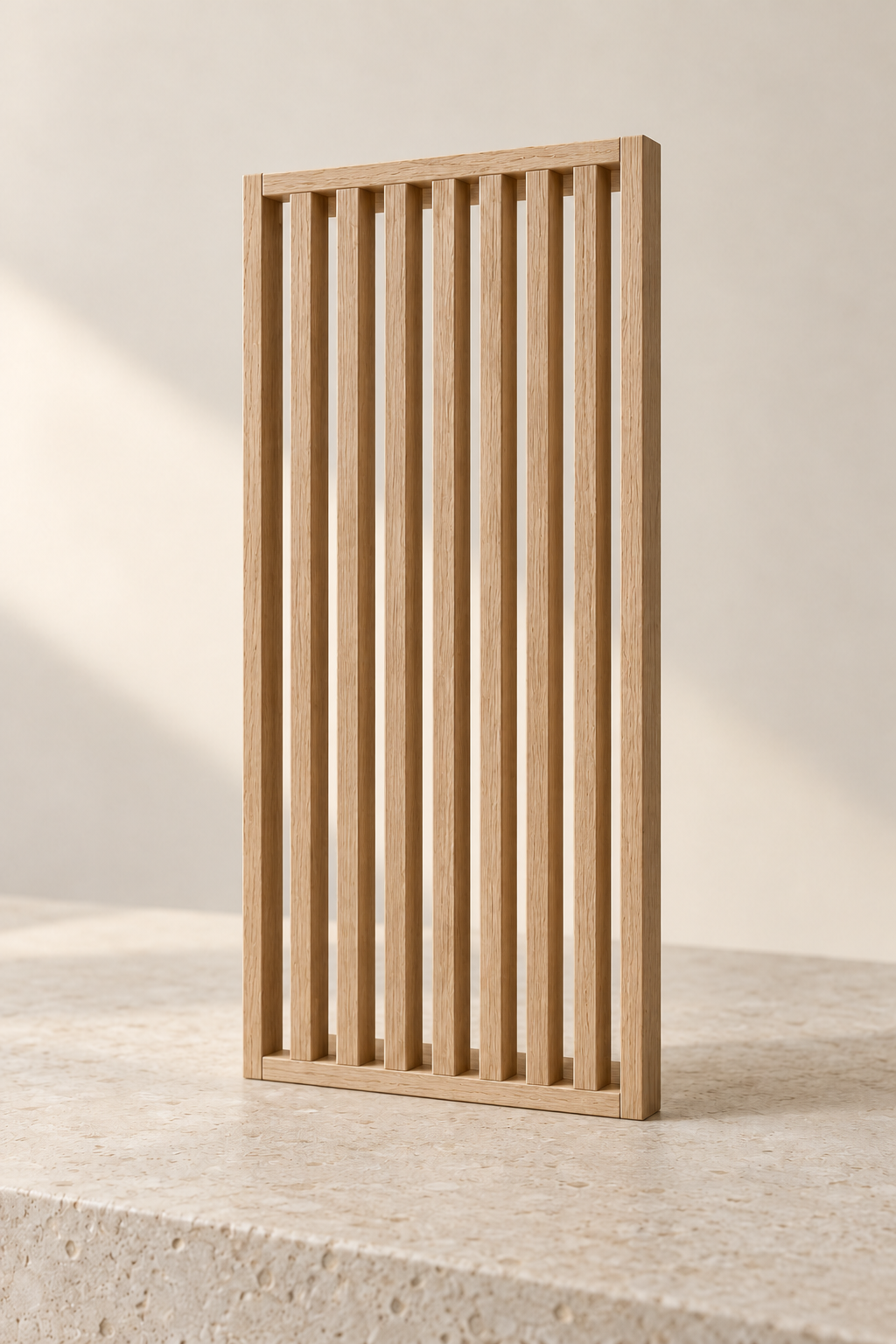 Mini Ventilated Rakesh sample in unfinished white oak with a slim outer frame.