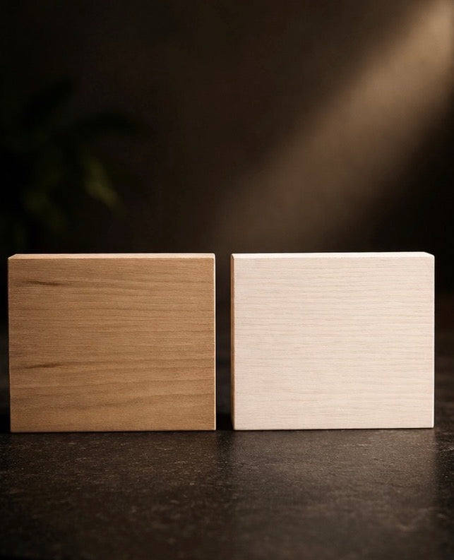 White oak natural vs white stain wood finish samples for custom interior doors.