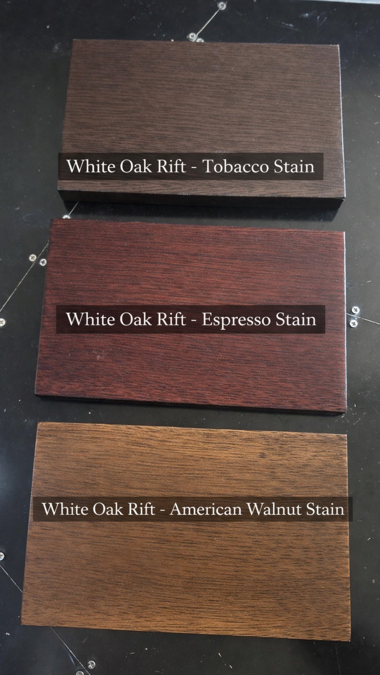 Rift white oak custom door samples by Rustic Luxe Designs.