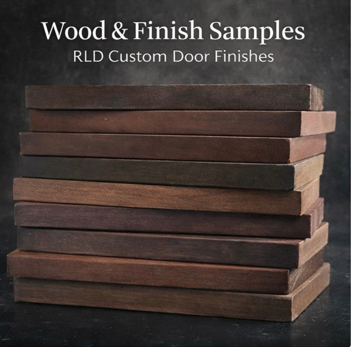Wood samples of our custom doors by Rustic Luxe Designs.