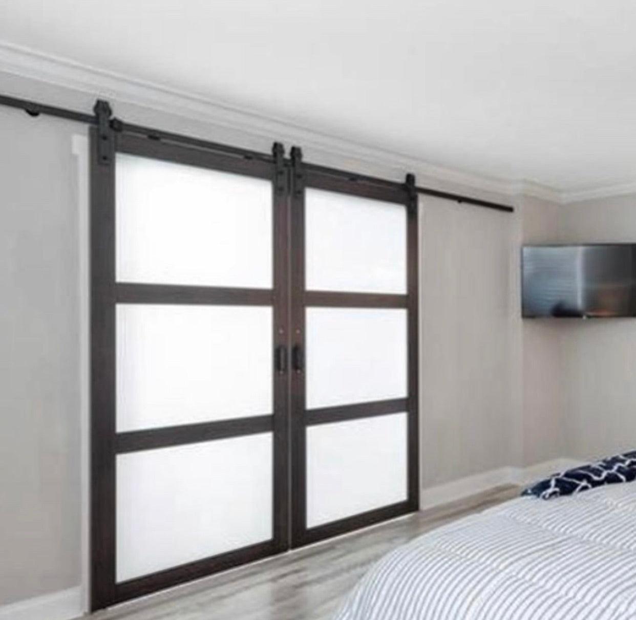 3-Panel Glass Sliding Barn Door in Bedroom