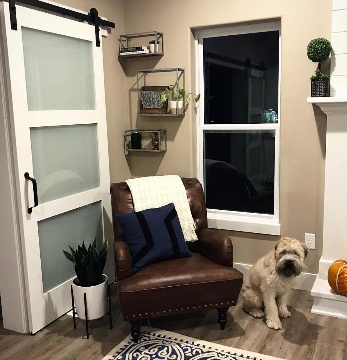 3-Panel Glass Sliding Barn Door in Bedroom