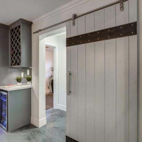 Vertical Plank Metal Trim Door - Rustic Luxe Designs