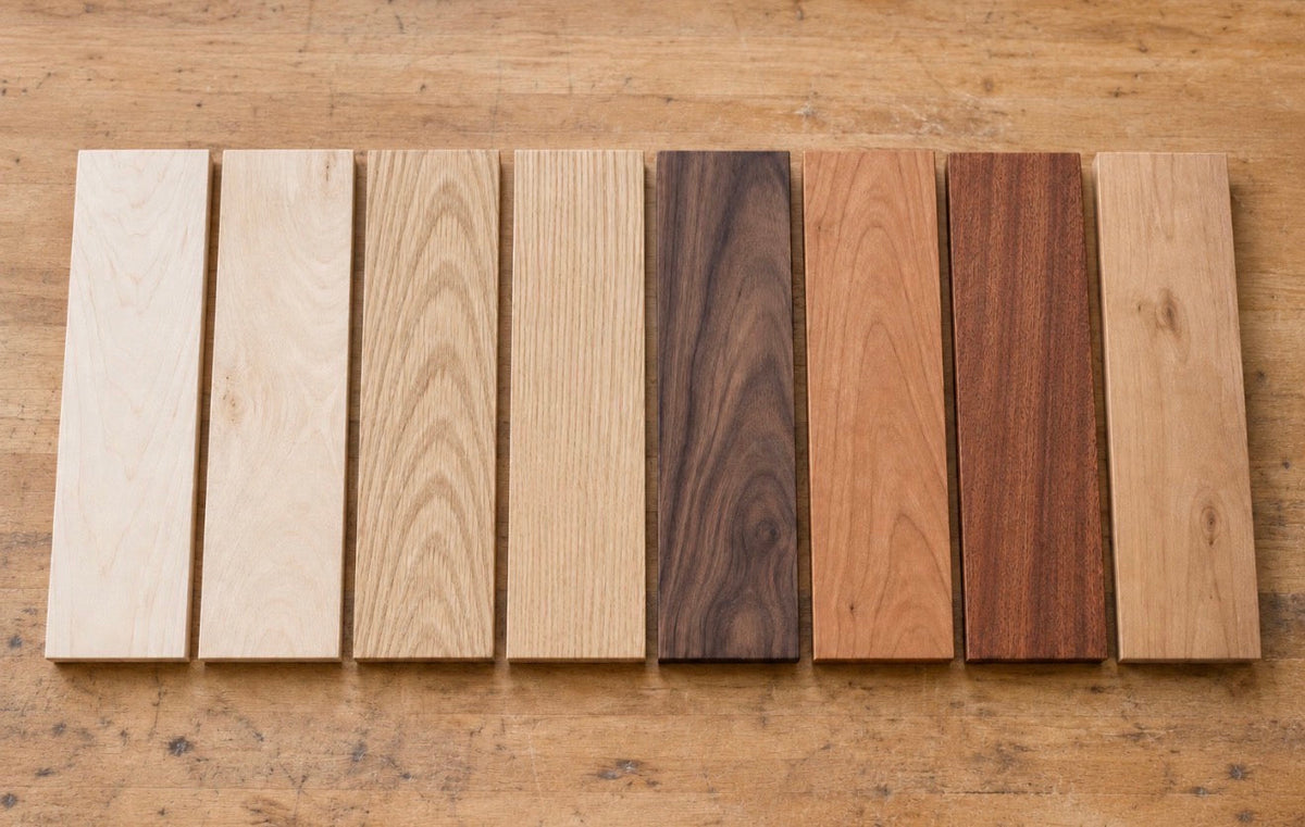  Natural wood species samples for custom interior doors by Rustic Luxe Designs
