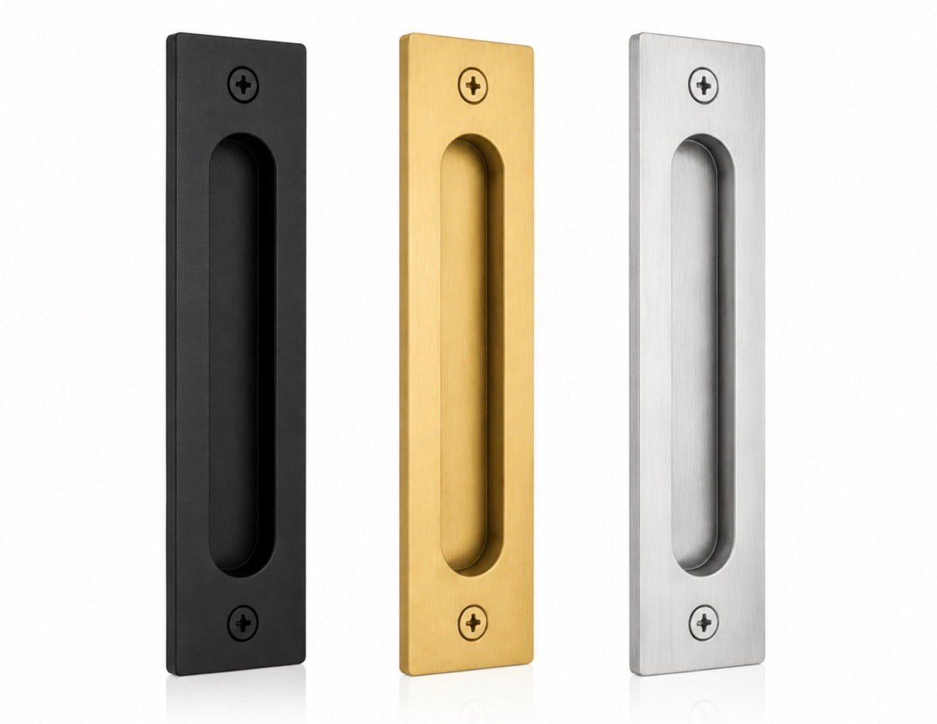 Rustic Luxe Designs Black, Gold, Brushed Nickel Surface Mount Flush Pull Handles.