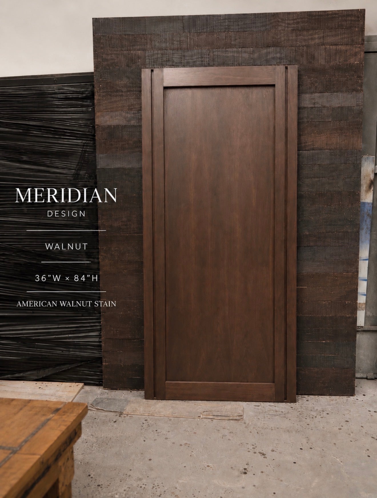 Meridian walnut interior door with American Walnut stain by Rustic Luxe Designs
