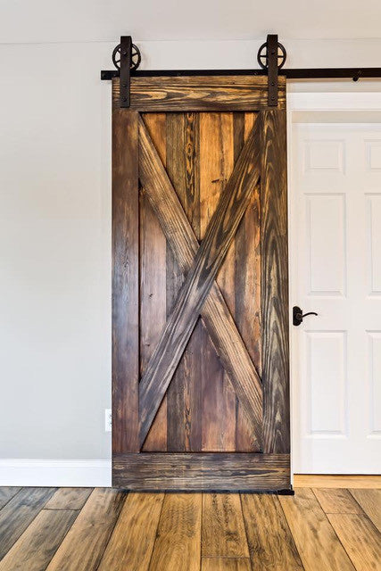 Classic Black Front Strap Door Track Set - Rustic Luxe Designs