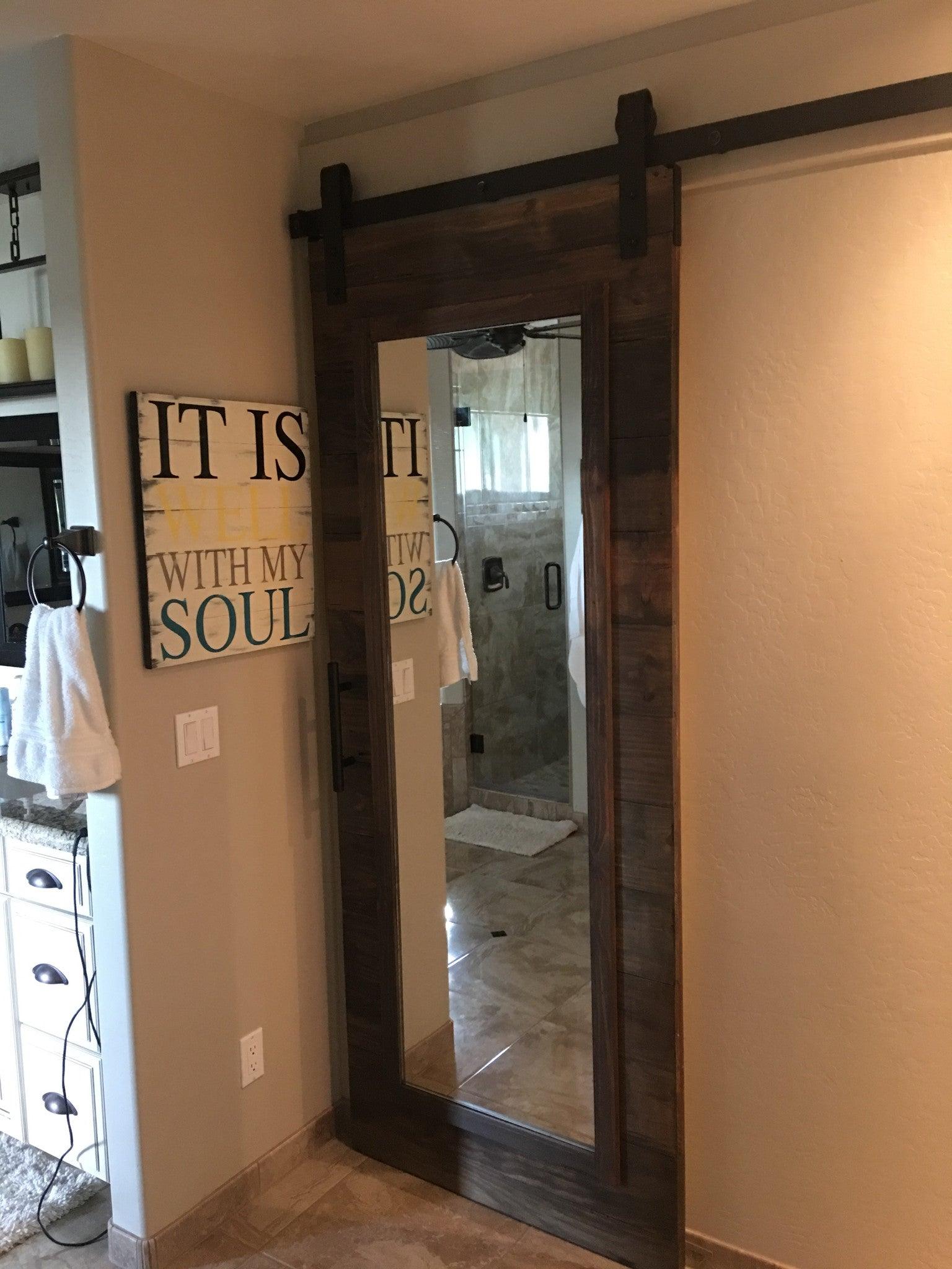Horizontal Plank Mirrored Door - Rustic Luxe Designs